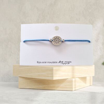 Bracelet soleil bleu - lien coulissant -  acier inoxydable