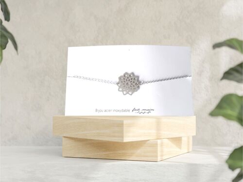 Bracelet fleur -  fine maille -  acier inoxydable