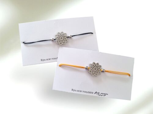 Bracelet fleur tissu - lien coulissant -  acier inoxydable