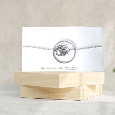 Bracelet feuille palmier rond -  fine maille -  acier inoxydable