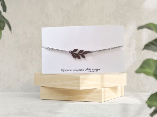 Bracelet feuille -  fine maille -  acier inoxydable