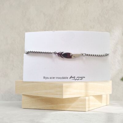 Bracelet plume - lien coulissant -  acier inoxydable