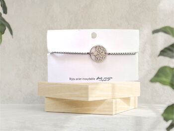 Bracelet arbre de vie  - lien coulissant -  acier inoxydable