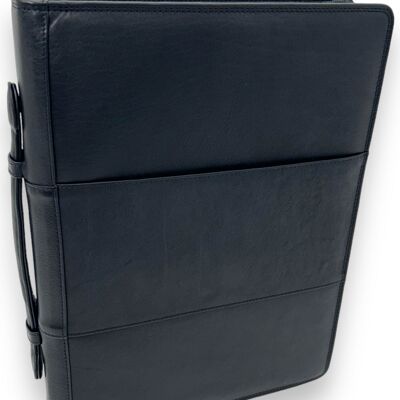 Dublin writing folder with handle - leather - Writing folder - Leather briefcase - with ring binder - black