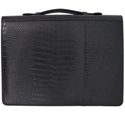 Dublin writing folder with handle - leather - Writing folder - Leather briefcase - with ring binder - black crocodile