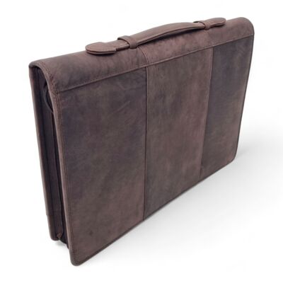 Dublin writing folder with handle - leather - Writing folder - Leather briefcase - with ring binder - hunter brown