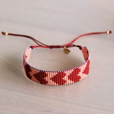 Weaving bracelet with hearts - bordeaux/salmon