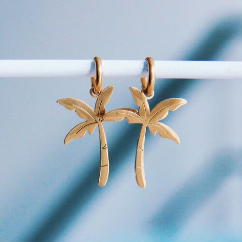 Stainless steel hoop earrings with palm tree 'large' – gold