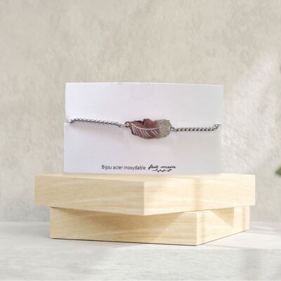 Feather bracelet - sliding link - stainless steel