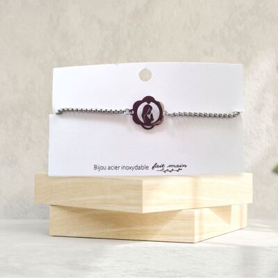 Mom flower bracelet - sliding link - stainless steel