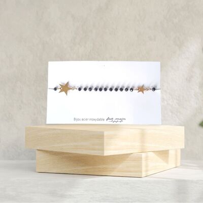 Black pearl gold star bracelet - fine mesh - stainless steel