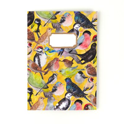Diario rayado con estampado de pájaros del jardín británico de Aves
