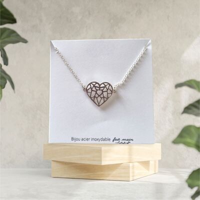 White gray stainless steel heart necklace