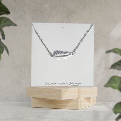Feather necklace - fine mesh - stainless steel