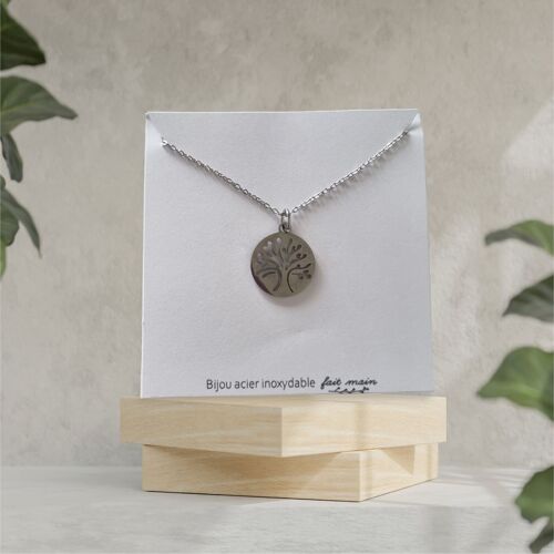 Collier pendentif arbre de vie -  fine maille -  acier inoxydable