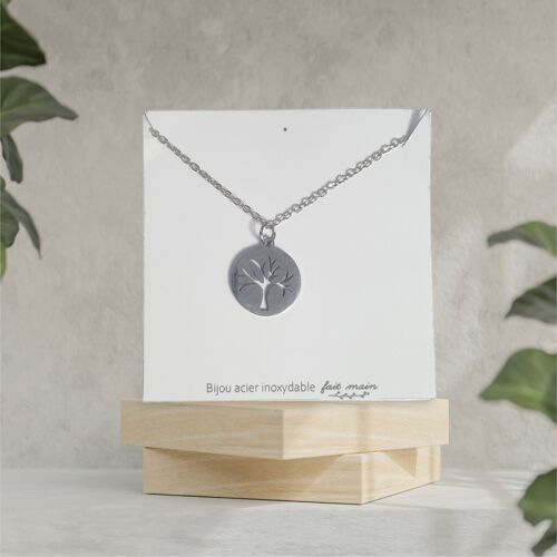 Collier pendentif arbre de vie -  fine maille -  acier inoxydable