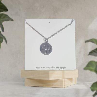 Tree of life pendant necklace - fine mesh - stainless steel