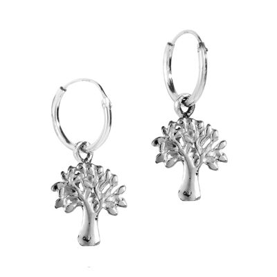 Beautiful Tree of Life Silver Hoops