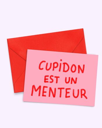 Carte A6 "Cupidon est un menteur" (avec enveloppe de couleur) 1