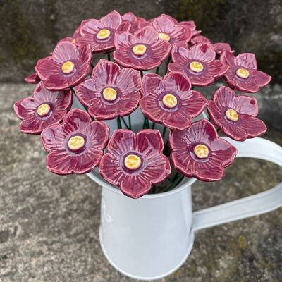Ceramic Irish Purple Petunia, Plant stake, Petunia on stem