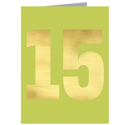 TGD18 Mini-Karte mit der Nummer Fünfzehn, mit Goldfolie verziert