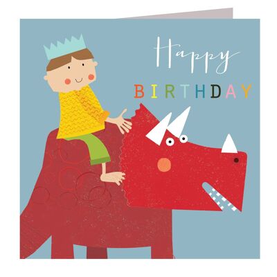 Tarjeta de cumpleaños MC20 Niño sobre un dinosaurio