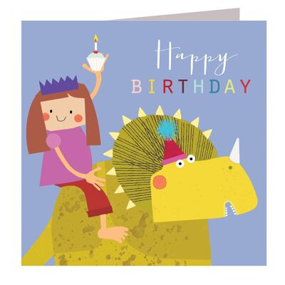 MC23 Geburtstagskarte „Mädchen auf einem Dinosaurier“