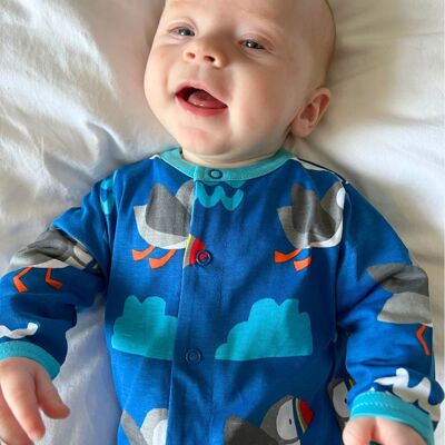 Pyjamas, one-piece with puffin pattern design made of organic cotton