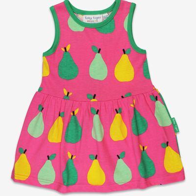 Vestido de verano confeccionado en algodón orgánico con estampado de peras