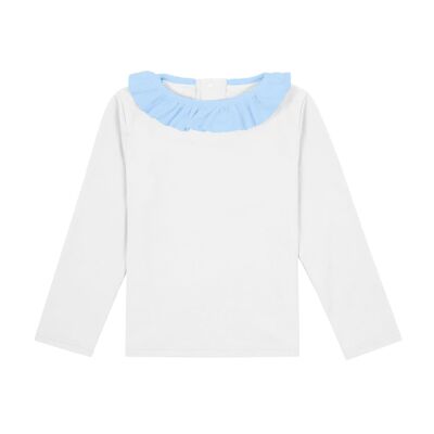 White ruffle collar blue collar