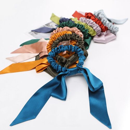 100% Silk Slim Hair Scrunchie with Butterfly Bowtie-19mm-One set of 2