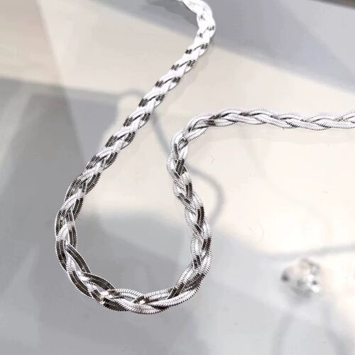 Braided Herringbone chain - 5mm width - Sterling silver