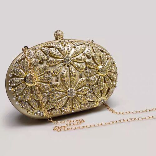 Golden Luxury Evening Clutch with Embedded Flower Patterns for Parties and Weddings