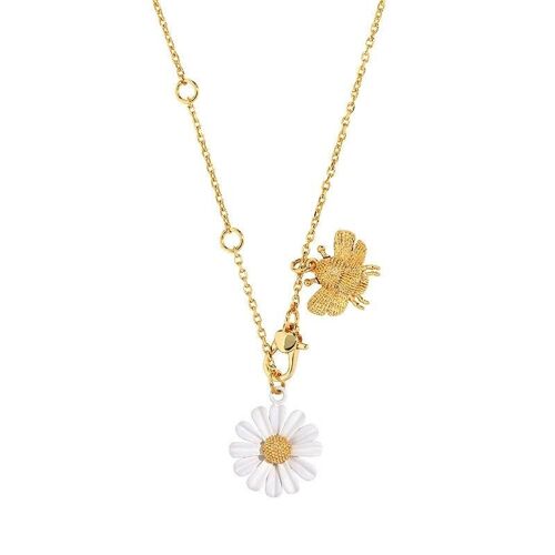 Modern Vintage Daisy Flower with Bee Charm Necklace