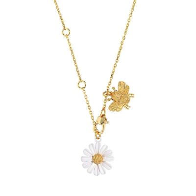 Fleur de marguerite vintage moderne avec collier de charme d’abeille