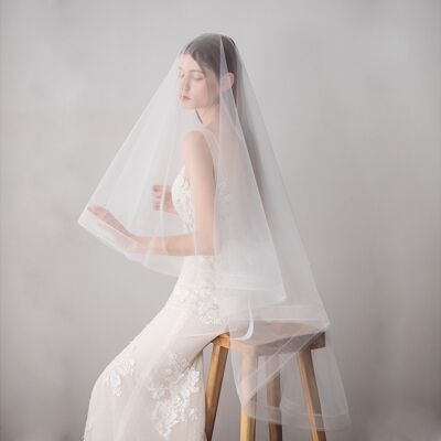 Voile de mariée romantique en tulle - Bord double couche - Repassage avant utilisation