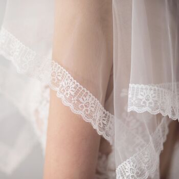 Voile de mariée romantique en tulle - Bordure en dentelle - Repassage avant utilisation 4