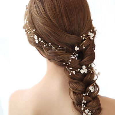 Romántico Nácar Blanco floral Novia Cabello Vine-Hecho a mano