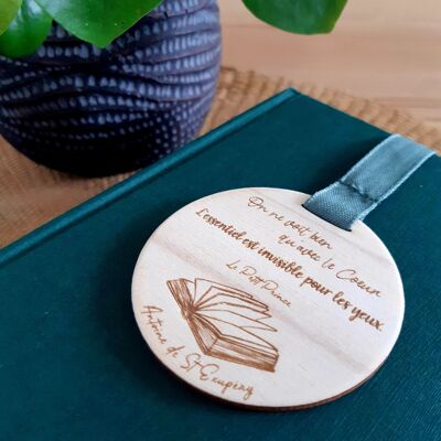 Bookmark Quote "The Little Prince", Ribbon and engraved wood