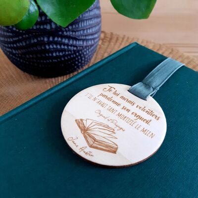 Bookmark Quote "Pride & Prejudice", Ribbon and engraved wood