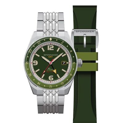 SPINNAKER - Fleuss GMT Automatic - SP-5120-44 - FOREST GREEN - Reloj para hombre - Movimiento GMT automático japonés