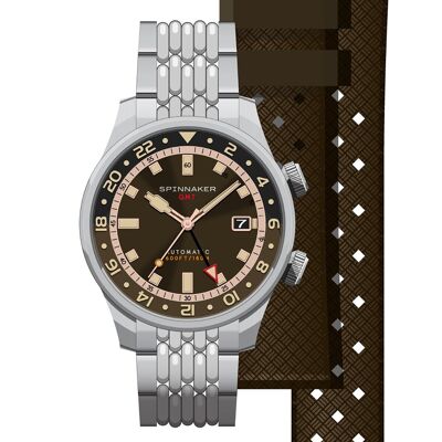 SPINNAKER - Bradner GMT- SP-5121-22 - Montre homme - Mouvement GMT - Boitier rond en acier inoxydable argenté