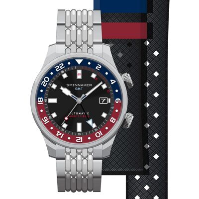 SPINNAKER - Bradner GMT- SP-5121-55 - Reloj para hombre - Movimiento GMT - Caja redonda plateada de acero inoxidable