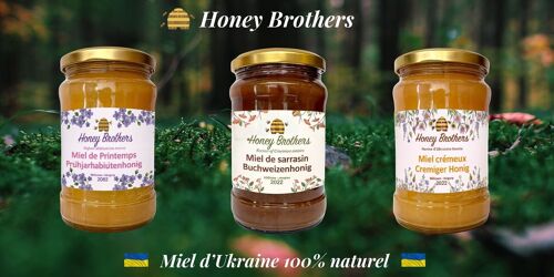 Lot découverte de 3 miels des terroirs Ukrainiens 100% naturel Honey Brothers