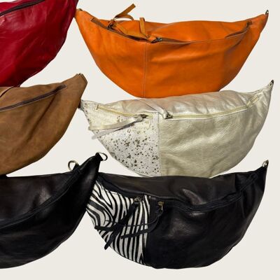 Large fanny pack made from recycled leather scraps - LOANE