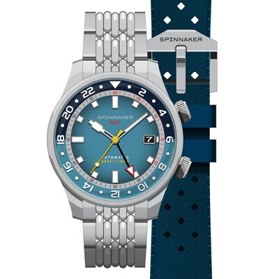 SPINNAKER - Bradner GMT Automatic- SP-5121-88 - BLUE ALPS - Reloj para hombre - Movimiento GMT - Caja redonda plateada de acero inoxidable