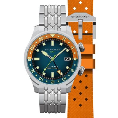 SPINNAKER - Bradner GMT Automatic- SP-5121-AA - ORANGE BLUE - Men's watch - GMT movement - Round silver stainless steel case