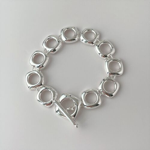 Chunky sterling silver bold look square frame links bracelet-OT buckle