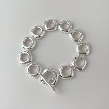 Bracelet à maillons à cadre carré en argent sterling épais avec boucle OT 1