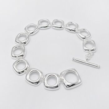 Bracelet à maillons à cadre carré en argent sterling épais avec boucle OT 3